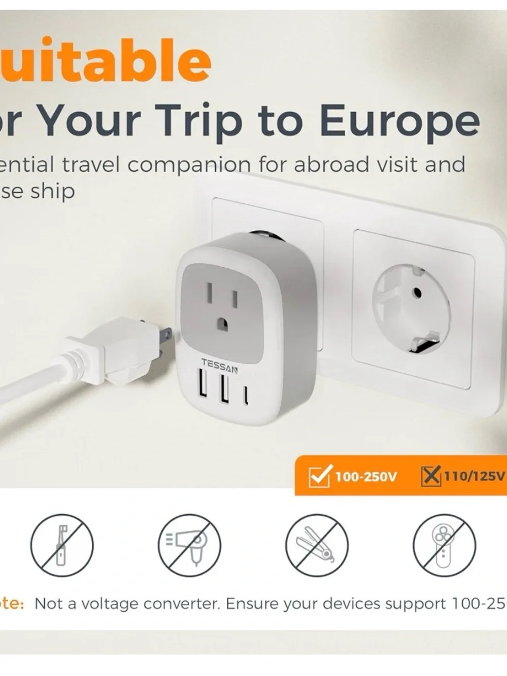White Type C Power Adapter with Dual USB Ports